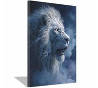 HUYEEI Animal Canvas Wall Art Lions in the fog posters & prints, Suitable for Living Room Bathroom Bedroom Home Wall Decoration(white09)-70x100cm Framed