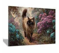HUYEEI Animal Pictures For Wall, Cat walking in the woods, art prints and posters, Suitable for Living Room Bedroom Decor Kid's Room Wall Decoration(brown)-20x30cm Framed