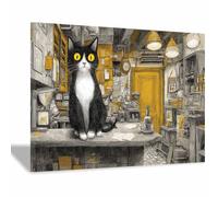 HUYEEI Animal Wall Art, Sit in the shop, animal wall art prints, Suitable for living room, bedroom, Apartment Corridor Office etc.(yellow)-80x120cm Framed