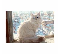HUYEEI Animals Canvas Print Picture, Cat overlooking the city, wall art prints Suitable Painting Poster Home Office Kitchen Gallery Corridor Bathroom Wall Decor(white)-20x30cm Unframed