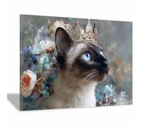 HUYEEI Animals Canvas Print Picture, Cat wearing a crown, wall art prints Suitable Painting Poster Home Office Kitchen Gallery Corridor Bathroom Wall Decor(Beige)-80x120cm Framed