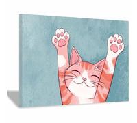 HUYEEI Animals Canvas Print Picture, Cats raising their hands, wall art prints Suitable Painting Poster Home Office Kitchen Gallery Corridor Bathroom Wall Decor(orange)-80x120cm Framed