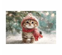 HUYEEI Animals Canvas Print Picture, Christmas Cat, wall art prints Suitable Painting Poster Home Office Kitchen Gallery Corridor Bathroom Wall Decor(brown)-50x70cm Unframed