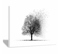 HUYEEI Black And White Minimalist Canvas Wall Flock of birds in a tree wall art prints, For Living Room Bedroom office Home Wall Decor(black and white81)-60x90cm Framed