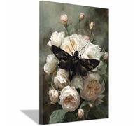 HUYEEI Black And White Minimalist Canvas Wall Moth Resting ons a Flower wall art prints, For Living Room Bedroom office Home Wall Decor Ready(black and white)-60x80cm Framed