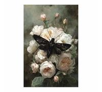 HUYEEI Black And White Minimalist Canvas Wall Moth Resting ons a Flower wall art prints, For Living Room Bedroom office Home Wall Decor Ready(black and white)-40x60cm Unframed
