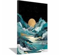 HUYEEI Black And White Minimalist Canvas Wall Mountainss mirroring the moon wall art prints, For Living Room Bedroom office Home Wall Decor Ready(Black and white)-60x80cm Framed
