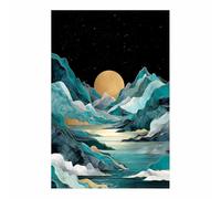 HUYEEI Black And White Minimalist Canvas Wall Mountainss mirroring the moon wall art prints, For Living Room Bedroom office Home Wall Decor Ready(Black and white)-70x100cm Unframed