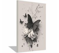HUYEEI Black And White Posters Butterflies Resting ons Flowers Gray Abstract Painting, canvas prints wall art, Bedroom Bathroom Apartment Living Room Decor etc(black and white)-60x80cm Framed