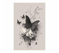 HUYEEI Black And White Posters Butterflies Resting ons Flowers Gray Abstract Painting, canvas prints wall art, Bedroom Bathroom Apartment Living Room Decor etc(black and white)-60x90cm Unframed