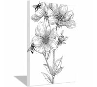 HUYEEI Black And White Posters Flower sheltering bee Gray Abstract Painting, canvas prints wall art, Bedroom Bathroom Apartment Living Room Decor etc(Black and white)-20x30cm Framed
