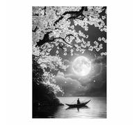 HUYEEI Black And White Prints Boats rests beneath the moon paintings wall art, posters & prints, For, for Gifts Bathroom Living Room Home Office Decor Room etc(Black and white)-60x80cm Unframed
