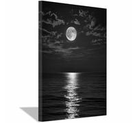 HUYEEI Black And White Prints The Moon Reflected in the Sea paintings wall art, posters & prints, For, for Gifts Bathroom Living Room Home Office Decor Room etc(black and white)-70x100cm Framed