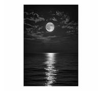 HUYEEI Black And White Prints The Moon Reflected in the Sea paintings wall art, posters & prints, For, for Gifts Bathroom Living Room Home Office Decor Room etc(black and white)-60x80cm Unframed
