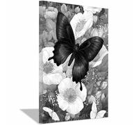HUYEEI Black and White Wall Art Pictures Butterflies Resting ons Flowers canvas artwork for wall, apartment For Farmhouse, Office, Living Room Decor etc(black and white)-60x80cm Framed