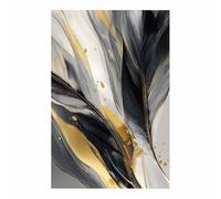 HUYEEI Black White Abstract Art Canvas Paintings Feathered streams gilded Grey Neutral Wall Art for Living Room, For Bathroom Hallway, bedroom etc.(Black and white)-20x30cm Unframed