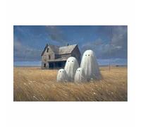 HUYEEI Canvas Print Wall Abandoned House Ghosts Art Halloween Abstract Canvas Prints Painting for Living Room Bedroom Home Decorations(white78)-60x80cm Unframed