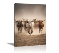 HUYEEI Canvas Print Wall Art, A Group of Cattle, Vintage Animal Poster, Abstract Painting, for living room, Hallway Bedroom office etc Decor(brown)-80x120cm Framed