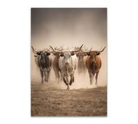 HUYEEI Canvas Print Wall Art, A Group of Cattle, Vintage Animal Poster, Abstract Painting, for living room, Hallway Bedroom office etc Decor(brown)-20x30cm Unframed