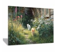 HUYEEI Canvas Print Wall Art, Cat exploring the path, Vintage Animal Poster, Abstract Painting, for living room, Hallway Bedroom office etc Decor(green)-50x70cm Framed