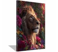 HUYEEI Canvas Print Wall Art Gorgeous Flower Lions Abstract Animal Paintings, Suitable for living room, bedroom, for Kids Room Decoretc.(brown76)-60x80cm Framed