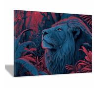 HUYEEI Canvas Print Wall Art Lions lurks within the woods Abstract lion Paintings, Suitable for living room, bedroom, for Kids Room Decoretc.(blue151)-40x60cm Framed