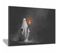 HUYEEI Canvas Print Wall Ghosts Holding Candle Art Halloween Abstract Canvas Prints Painting for Living Room Bedroom Home Decorations(grey128)-60x80cm Framed