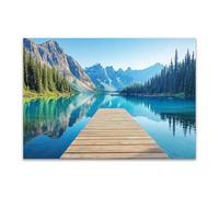 HUYEEI Canvas Prints Wall Art, Landscape painting of mountains and lakes art work for home walls, Suitable for living room, bedroom, kitchen, etc. - 60x90cm Unframed(blue)