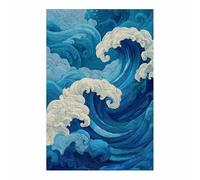 HUYEEI Canvas Wall Art Abstract Curved Ocean Waves Picture Poster,Modern Fantasy,for Living Room Bedroom Home Office Wall Decor(Duck Blue176)-40x60cm Unframed