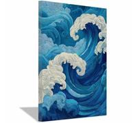 HUYEEI Canvas Wall Art Abstract Curved Ocean Waves Picture Poster,Modern Fantasy,for Living Room Bedroom Home Office Wall Decor(Duck Blue176)-60x90cm Framed
