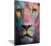 HUYEEI Canvas Wall Art Colorful Lions Picture Wildlife Painting, Animal Canvas Artwork Modern Home for living room, bathroom, etc.(multicolored172)-70x100cm Framed