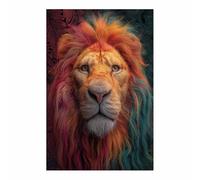 HUYEEI Canvas Wall Art Colorful Mane Lions Picture Wildlife Painting, Animal Canvas Artwork Modern Home for living room, bathroom, etc.(orange137)-70x100cm Unframed
