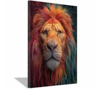 HUYEEI Canvas Wall Art Colorful Mane Lions Picture Wildlife Painting, Animal Canvas Artwork Modern Home for living room, bathroom, etc.(orange137)-40x60cm Framed