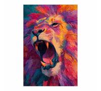 HUYEEI Canvas Wall Art Colorful Roarssing Lions Picture Wildlife Painting, Animal Canvas Artwork Modern Home for living room, bathroom, etc.(orange82)-60x90cm Unframed