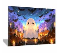 HUYEEI Canvas Wall Art Ghosts holding a candle Vintage Halloween Decor posters & prints Indoor Bedroom Bathroom Living Room Pictures(white30)-60x80cm Framed