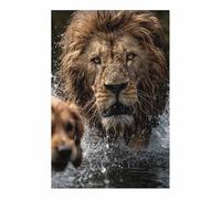 HUYEEI Canvas Wall Art Lions playing withs its bark Picture Wildlife Painting, Animal Canvas Artwork Modern Home for living room, bathroom, etc.(brown07)-70x100cm Unframed