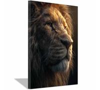 HUYEEI Canvas Wall Art Lions Profile Picture Wildlife Painting, Animal Canvas Artwork Modern Home for living room, bathroom, etc.(brown37)-40x60cm Framed