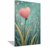 HUYEEI Canvas Wall Art Mural, Heart Velvet Flower, Love Heart Pattern Print For Living Room Hotel Restaurant Office Home Decor Poste(pink)-20x30cm Framed