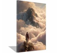 HUYEEI Canvas Wall Art Standing upon the cliff's edge Christian Jesus Religious Pictures Painting Decor Modern Artwork Prints Home Decor for Bedroom Living Room(white)-20x30cm Framed