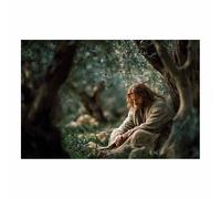 HUYEEI Canvas Wall Art Thinking in thes forests Christian Jesus Religious Pictures Painting Decor Modern Artwork Prints Home Decor for Bedroom Living Room(green107)-70x100cm Unframed