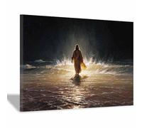 HUYEEI Canvas Wall Art Water moves through thes night. Christian Jesus Religious Pictures Painting Decor Modern Artwork Prints Home Decor for Bedroom Living Room(black137)-60x90cm Framed