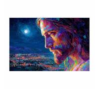 HUYEEI Christ Religions Canvas Wall Decor Night Cityss Thoughts Modern Abstract Religious Posters Prints for Living Room Bedroom Church Home Decoration(blue01)-70x100cm Unframed