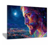 HUYEEI Christ Religions Canvas Wall Decor Night Cityss Thoughts Modern Abstract Religious Posters Prints for Living Room Bedroom Church Home Decoration(blue01)-60x90cm Framed