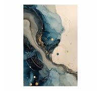 HUYEEI Fine Canvas Wall Art Prints Blue and Gold Ink Modern Abstract Painting Wall Art Print,for Living Room Decor,Office Bathroom Hallway Dining Room(champagne169)-40x60cm Unframed