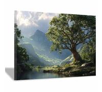 HUYEEI Forest Landscape Painting Mountain Forests Brook Canvas Artwork posters & prints Suitable for Living Room Bathroom Bedroom Home Wall Decoration(green)-70x100cm Framed