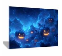 HUYEEI Halloween Canvas Wall Art Pumpkin Takes Flight Creepy Horror Wall Poster & prints, Suitable for Living Room Bedroom Decoration(blue92)-60x90cm Framed