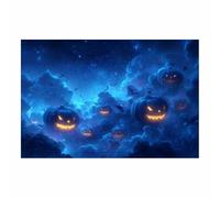 HUYEEI Halloween Canvas Wall Art Pumpkin Takes Flight Creepy Horror Wall Poster & prints, Suitable for Living Room Bedroom Decoration(blue92)-70x100cm Unframed