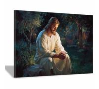 HUYEEI Jesus Canvas Wall Art Garden prayer large mural decoration,Catholic home decor for Church Office Living Room Bathroom Inspiration Room(white85)-70x100cm Framed