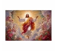 HUYEEI Jesus Canvas Wall Art Heavenly crowd welcomes large mural decoration,Catholic home decor for Church Office Living Room Bathroom Inspiration Room(multicolored175)-70x100cm Unframed