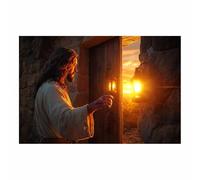 HUYEEI Jesus Canvas Wall Art Knocking by thes Door large mural decoration,Catholic home decor for Church Office Living Room Bathroom Inspiration Room(orange15)-60x80cm Unframed